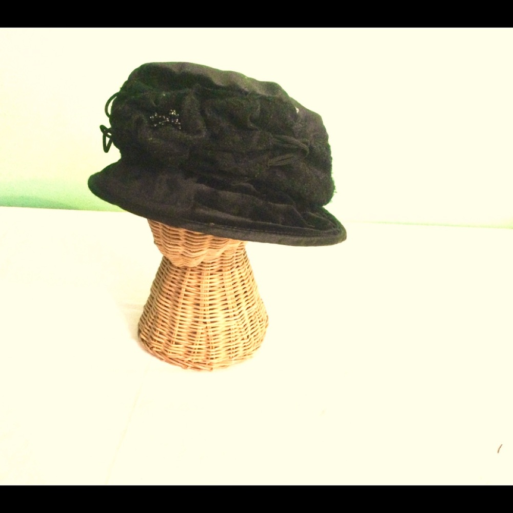 Black winter hat, Imaga, dressy, travels flat